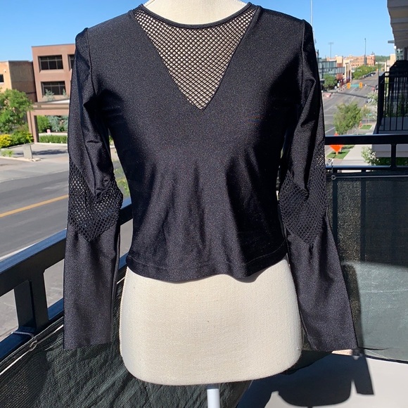 Luli fama black spandex fishnet mesh detail crop top XS/S - Picture 1 of 4